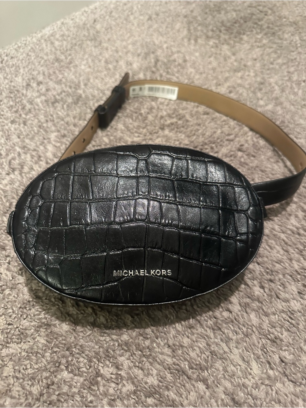 Michael Kors Black Croc-Embossed Leather Belt Pouch